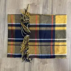美品 チェック柄 マフラー マスタード ネイビー