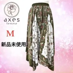 【未使用】axes femme スカーフ柄 イレヘムロングスカート M カーキのサムネイル