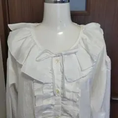最終再値下げ新品昭和レトロ長袖フリルブラウスvintageホワイト日本製タイ付き