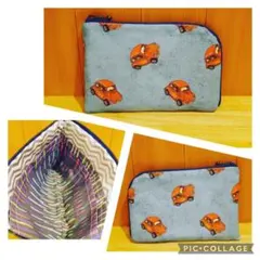 車柄なL字ファスナーポーチMサイズ☆お薬手帳や通帳入れ等マルチにどうぞ☆