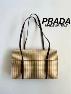 PRADA PLAID FLAP LEATHER SHOULDER BAG