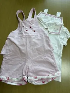 クーラクール　うさ耳　ブラウス　いちご　サロペット　100cm オーバーオール