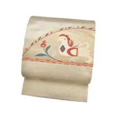 名古屋帯 鳥柄に花模様 金糸 牙黄色 KO-953