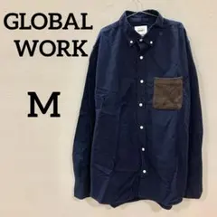 【GLOBAL WORK】ボタンダウンシャツ コットン ネイビー M