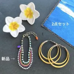 多層カラフルビーズブレスレット・アンクレット・2連サークルピアス・2点セット