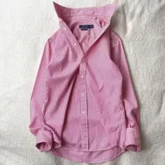 ポロラルフローレン ストライプシャツ ブラウス 長袖 ピンク 刺繍 サイズ6