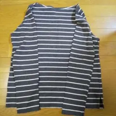 UNIQLO 長袖カットソー S グレー/白ストライプ