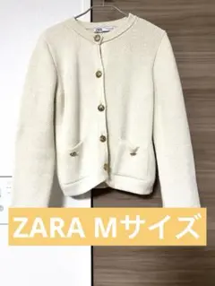 ZARA アイボリー ノーカラージャケット M