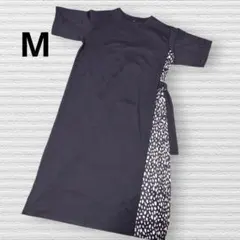 サイドプリーツ ワンピース シンプル ブラック M