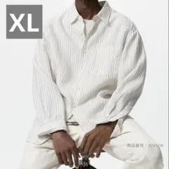美品　UNIQLO プレミアムリネンシャツ　ストライプ ベージュ　XL