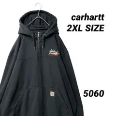 Carhartt 2XL 하프 Zip 스웨트 파커 블랙 기업 자수