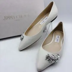 箱付 新品✨ジミーチュウ ロミーフラット ビジュー フラットシューズ ホワイトのサムネイル