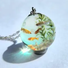 現品限り】No.760 月と猫 球体 ネックレス レジン 雲 レジンアート