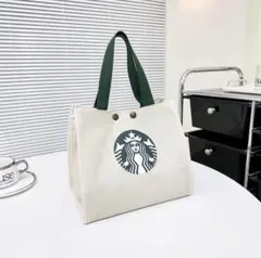 【保温保冷】スターバックス　トートバッグ　ランチバッグ弁当バッグ　ホワイトのサムネイル