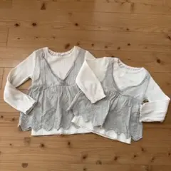 重ね着風　長袖カットソー 2枚セット グレー ホワイト　100.120