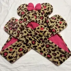 ね*様 ディズニーランド ミニー ヒョウ柄マフラー ファンキャップ