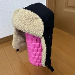 フライトキャップ 黒/ベージュ 耳あて付き　ミリタリー