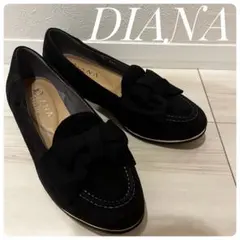 美品★DIANA WELL FIT/リボン/スエード/パンプス/コンフォート/紺