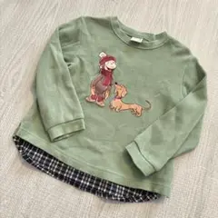 プティマイン　トップス　おさるのジョージ　長袖　グリーン トレーナー 100