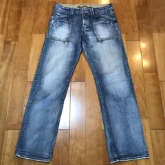 メンズ【美品 バックナンバー】33 青 デニムパンツ ヒゲ スクラッチ フェードのサムネイル