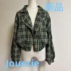 新品　jouetie オリーブグリーン・ブラックチェック ライダースジャケット