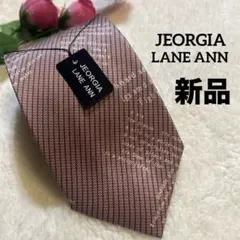 【新品】JEORGIA LANE ANN ピンク 英文字 ストライプ ネクタイ