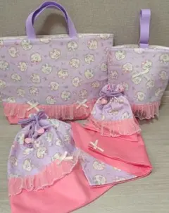 ♡ハンドメイド♡レッスンバッグ、上履き入れ、巾着大&小、ナフキン5点セット