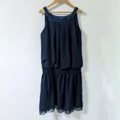 匿名配送料込■1回着用■コムサイズム ビジュー付き シフォンワンピース ネイビーのサムネイル