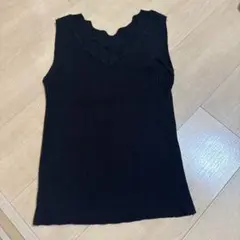 ブラックリブ編みノースリーブ フリーサイズ