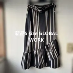 新品タグ付き GLOBAL WORK Sストライプ柄 ロングスカート フリルのサムネイル