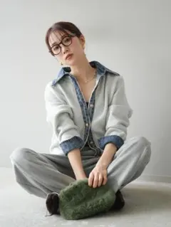 人気❤Lumier　デニム襟ボタンニットカーディガン　カーデ　デニム　リュミエ