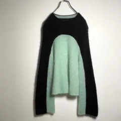 ヴィンテージ　モヘアウールニットシャギーショート丈グリーン黒ブラックユーロ古着