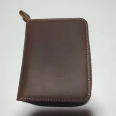 ブラウンレザー 二つ折り財布 ジッパー付き