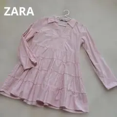 ZARA ピンクブラウス　ティアードワンピース　フリル
