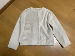 アイボリー ノーカラーフリースジャケット