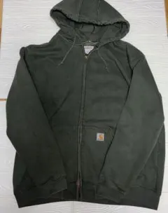 Carhartt パーカー 2XL オリーブグレーフーディ古着 ジップパーカー