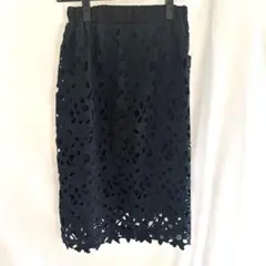 ナノユニバース　ネイビー レース 花柄 タイトスカート　膝下丈　裏地付き