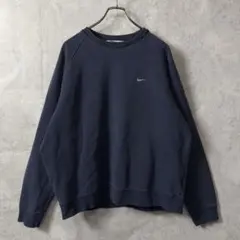 ナイキ ワンポイント刺繍ロゴ ラグランスウェット トレーナー ネイビー 紺 L