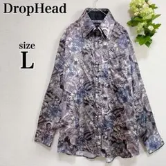 美品 DropHead 総柄 サテンシャツ 二重襟 薔薇 ヒョウ ペイズリー L