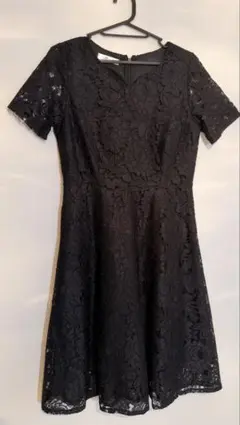 黒 レース 半袖 ひざ丈ワンピース　お呼ばれワンピース　結婚式