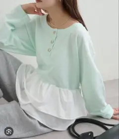 mystic ペプラム切替 長袖ニット