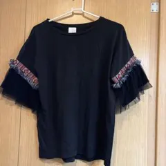 Bab 袖チュール切り替えカットソー ブラック Mサイズ