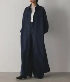 新品✨Mila Owen ウエストゴムシャツオールインワン ダークブルー 