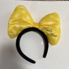 ディズニーカチューシャ ドット リボン 水玉 黄色BIG 斜めリボン