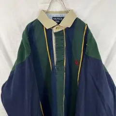 90s nautica ノーティカ コットン ストライプ ポロシャツ