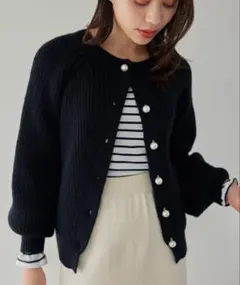美品】JENNE リッチビジューニットカーディガンMサイズ ネイビー