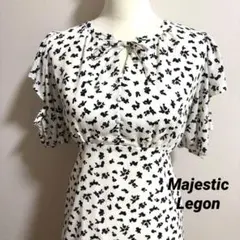 Majestic Legon 花柄 フリル袖 ロングワンピース 白黒 Ｍ 可愛い