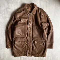 【90s vintage】レザーコート　レザージャケット　裏地チェック　本革