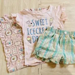 マカロン　アイス　Tシャツ　ストライプショートパンツ3点セット 110cm