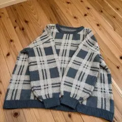 GRL/チェック柄 長袖 ビッグシルエット ニットセーター くすみグリーン